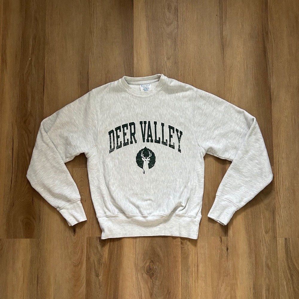 Vintage Champion Reverse Weave Deer Valley Sweatshirt Grey XS Pullover